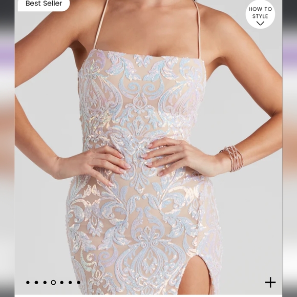 Priya Formal Iridescent Sequin Scroll Dress - Picture 4 of 5